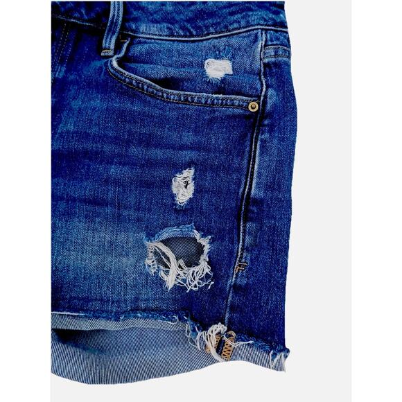 FRAME Le Grand Garcon Blue Denim Distressed Cut Off Raw Hem Shorts Size 25 - Picture 2 of 6